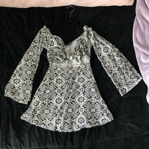 Boohoo Off the shoulder banana print mini dress